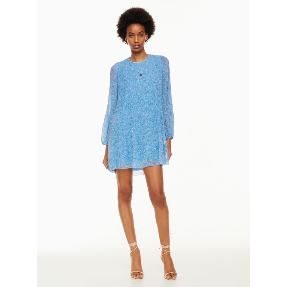 Aritzia Wilfred‎ Daydreamer Mini Dress Blue Spring Easter Floral Pleated Sz M